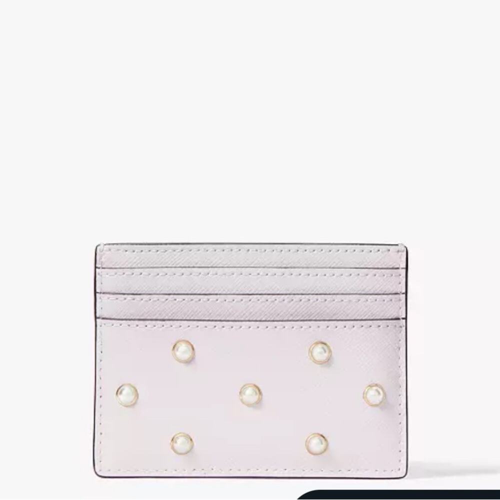 NWT $129 Kate spade Madison studded faux pearl small slim card holder wallet
